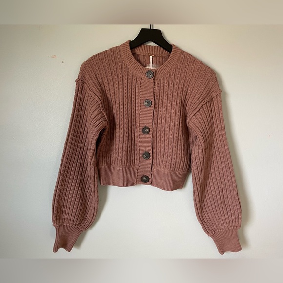 NWT FREE PEOPLE ALL YOURS CARDI SIZE SMALL MAUVE CARDIGAN SWEATER - Picture 3 of 7